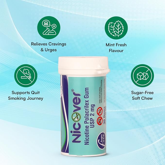 Nicover Nicotine Polacrilex Gum USP 2mg – Sugar Free | Helps Quit Smoking, Tobacco & Gutka Chewing