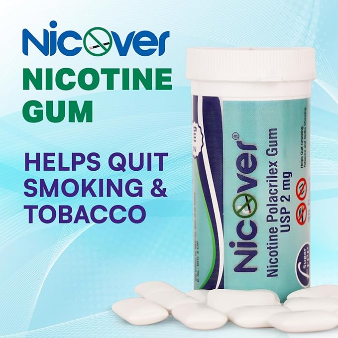 Nicover Nicotine Polacrilex Gum USP 2mg – Sugar Free | Helps Quit Smoking, Tobacco & Gutka Chewing